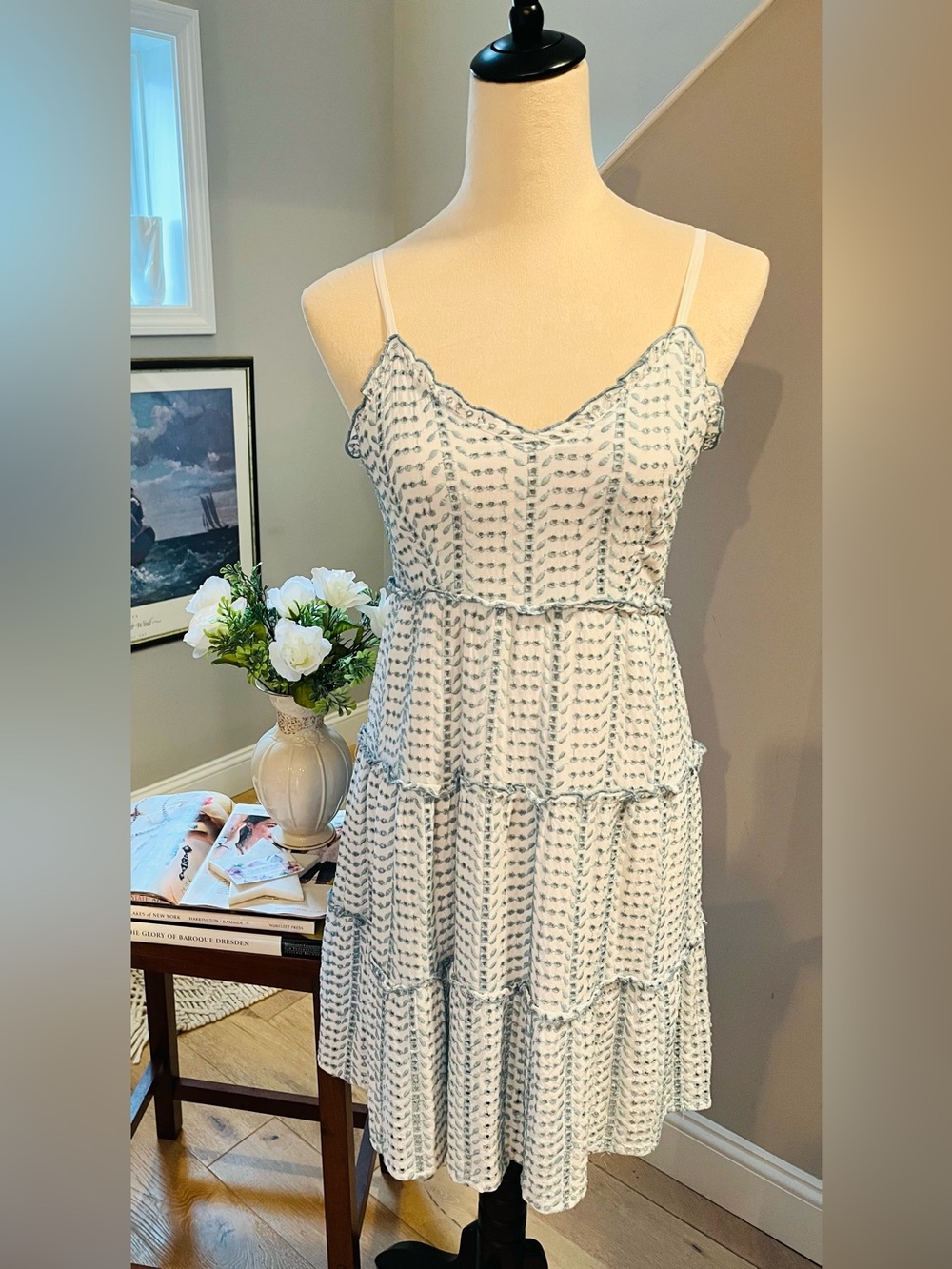 JESSICA SIMPSON Dress Tiered Sundress Babydoll Dotted Ruffle